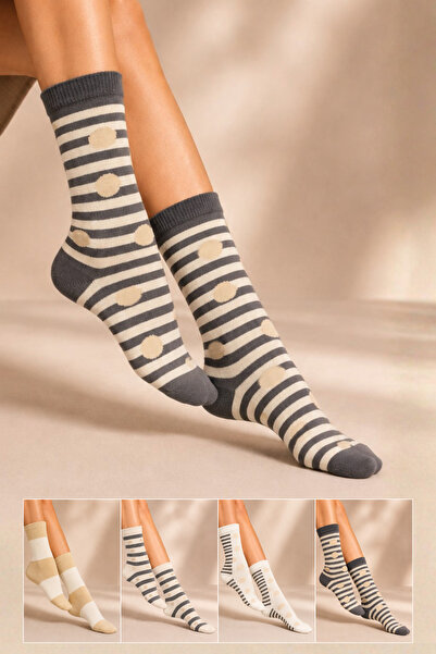 KARDEŞLER ÇORAP Women's Cotton Patterned Socks Multi-Colored 4-Piece Pack