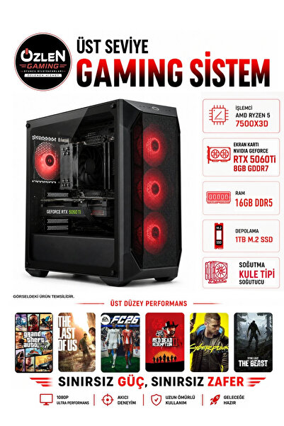 ÖZLEN X86 RYZEN 5 7500X3D RTX 5060 Tİ 8GB 16GB DDR5 RAM 1TB M.2 SSD Oyuncu Bi...