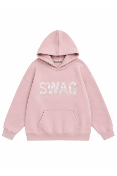 Mad&Calf Women's Swag Stone Printed Hooded Oversize Sweatshirt
