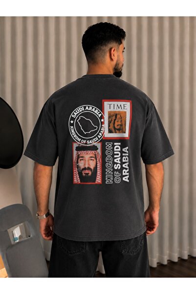 ZAVIXO Saudi Arabia Printed Black Oversize T-Shirt Unisex Front and Back Grap...