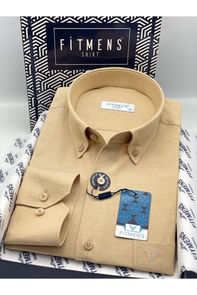 Fitmens Classic Long Sleeve Cotton Collar Buttoned Easy-Iron Men's Shirt with...