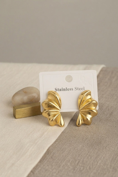 Clariss 316L Steel Gold Color Vintage 3D Wavy Model Earrings