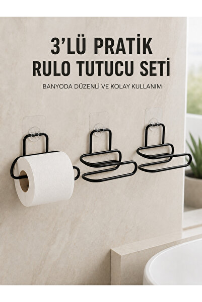 Marsilyan 3-Piece Adhesive Toilet Paper Holder Set Black Wall Mounted Roll Pa...