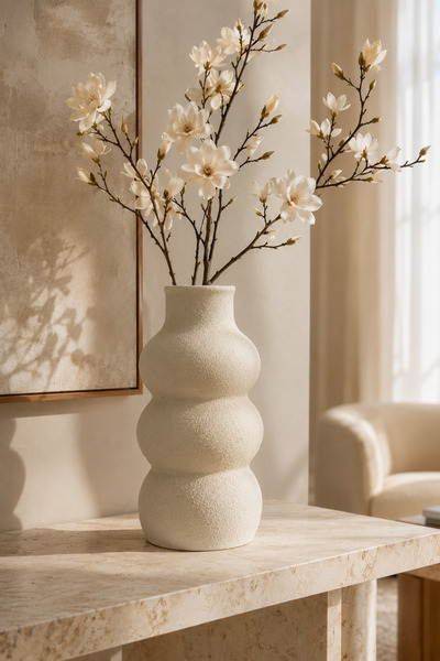 KK 24 cm Dekoratif Vazo - Seramik Görünümlü Yapay Çiçek Vazosu - Modern Ev & ...