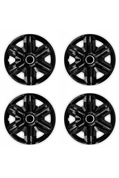 NO BRAND 4x Capace de roată universale negre, vopsite negru + inel, 14 inch