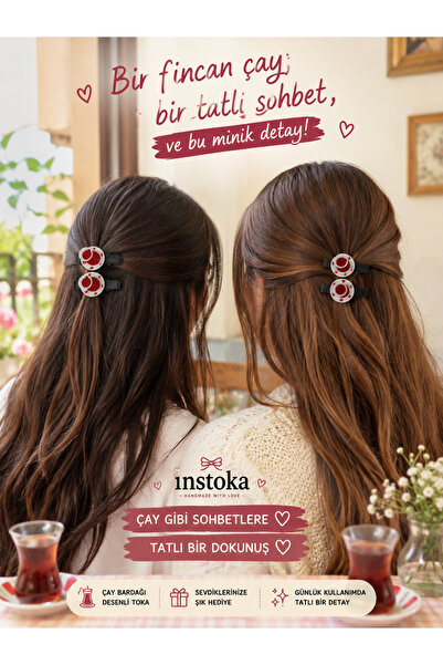 seymen bıçakçılık Tea Cup Patterned Hair Clip Set of 4 Handmade Hair Clips Cu...