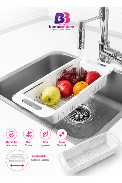 bimbambom White Sliding Adjustable Practical Sink Strainer, Long and Short Ad...