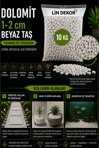 Lin Dekor Beyaz Dolomit Taş 10 Kg 1-2 Cm Dere Çakıl Taşı Saksı Taşı Akvaryum ...