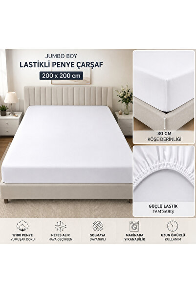 200x200 Çarşaf 200x200 Lastikli Penye Çarşaf En Büyük Boy Kenarı Ekli %100 Penye Ve Pamuktan