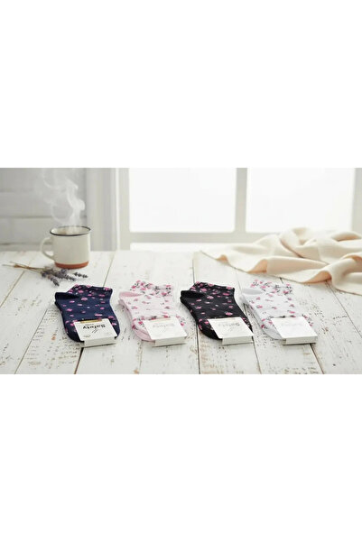EfemİcGiyim Cotton Rose Patterned Mixed Color Booties Socks 12 Pack