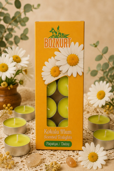 Rakta Papatya Kokulu 10’lu Tealight Mum | Bozkurt Dekoratif Mum Seti