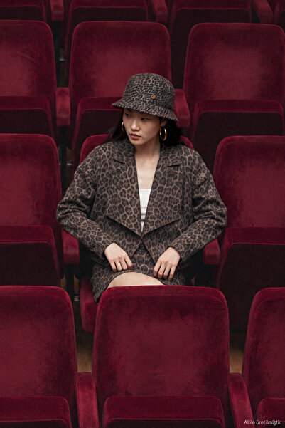 Quzu Leopard Patterned Shawl Collar Jacket Brown