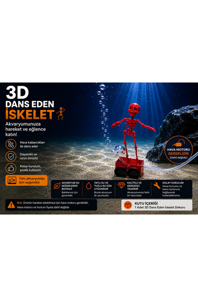 3D Dans Eden İskelet Akvaryum Dekoru (Kırmızı Renk)