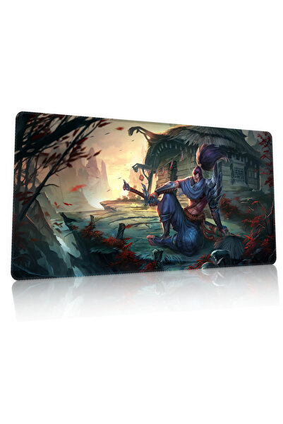 Duvarda League of Legends Yasuo Gaming Oyuncu 90x40 cm Mousepad Dikişli Kayma...