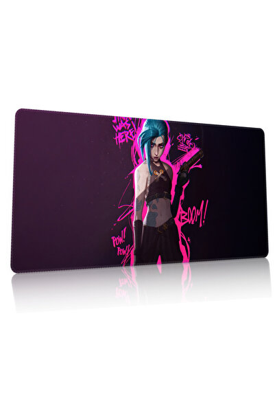 Duvarda League of Legends Jinx Gaming 90x40 cm Mouse Pad Dikişli Kaymaz Taban...