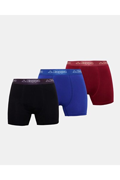 Kappa Logo Fuego 3 Pack Erkek Siyah-Lacivert-Bordo Slim Boxer