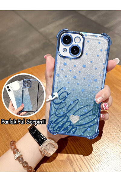 ucuc iPhone 15 Uyumlu Şeffaf Dört Köşe Silikon Kaplama Parlak Kenar Kılıf