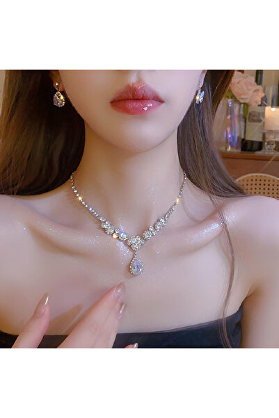 Choice silver Women's Elegant Rhinestone Necklace & Dangle EarringsTrendy Jew...