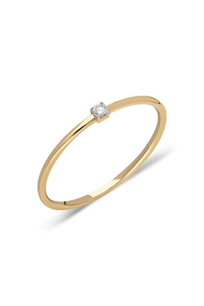 Coy Diamond 0.03 Ct Minimal Pırlanta Yüzük 14 Ayar Altın Kombin Yüzük Beyaz S...