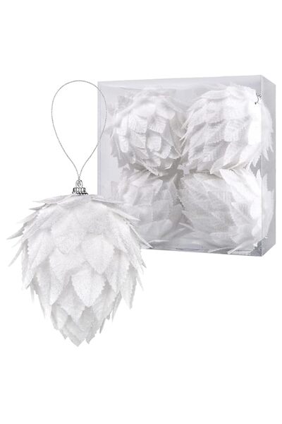 Generic Brand White Pinecone Ball Christmas Ornaments, 4 Piece Set, 10.16cm D...