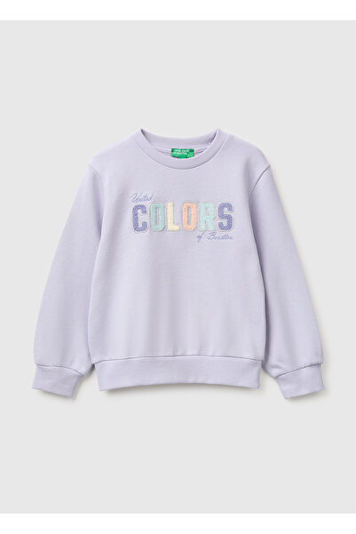 United Colors of Benetton Girl's lavender embroidered long sleeve crew neck s...