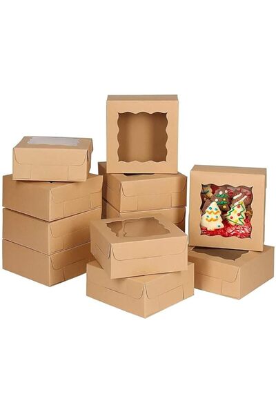 Generic 20 Pack Natural Kraft Paper Cake Boxes with Clear Pvc Window, 4x4x2.5...