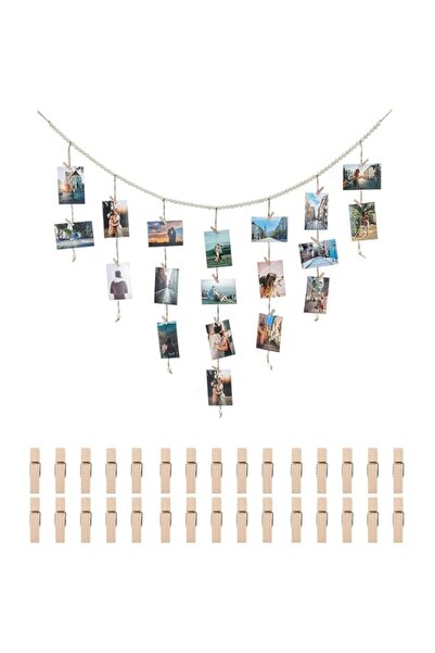 Generic Brand Boho Hanging Photo Display with 30 Clips Wooden Beads, Collage ...