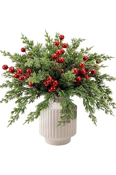 Generic 60 Pcs Artificial Christmas Pine Branches with Red Berry Stems, 10.5"...