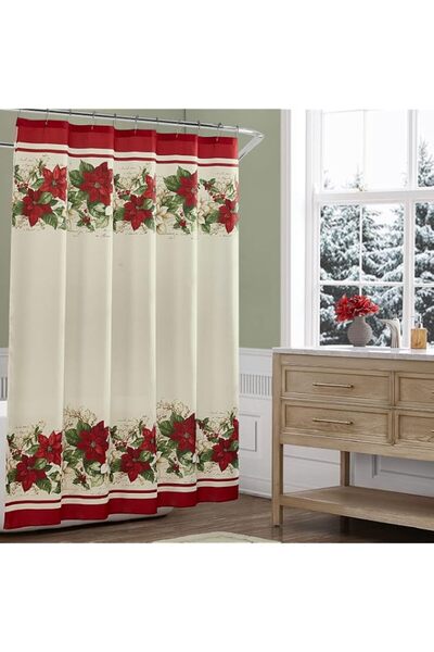 Generic Elrene Home Fashions Christmas Red and White Poinsettias Fabric Bathr...