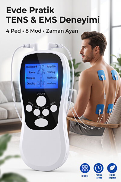 DEMPOWER 4 Elektrot Pedli 8 Modlu Zaman Ayarlı Şarjlı Dijital TENS EMS Vücut ...