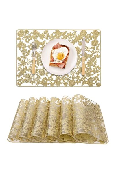 Generic Placemats Set of 6 Waterproof, Gold Flower PVC Placemat for Dining Ta...