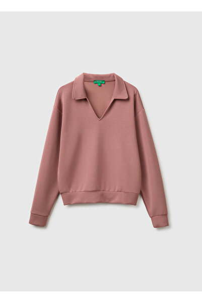 United Colors of Benetton Women's Dark Powder Long Sleeve Polo Collar Top