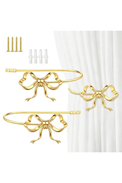 Generic 2 Pack Gold Metal Curtain Holdbacks with Bow Finials – Wall Mounted D...