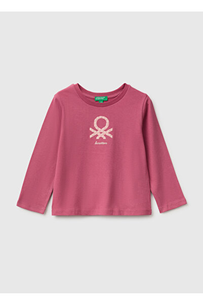 United Colors of Benetton Girl's fuchsia long sleeve t-shirt with front print