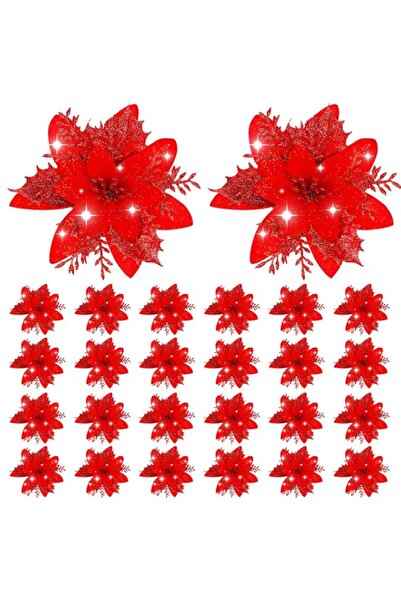 Generic Brand Chunyin 24 Pieces Christmas Glitter Poinsettia 5.5 Inch Artific...