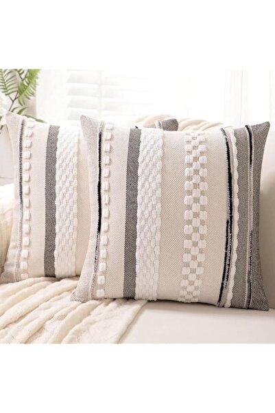 Generic Boho Throw Pillow Covers, 18x18 Farmhouse Decorative Pillowcase, Stri...