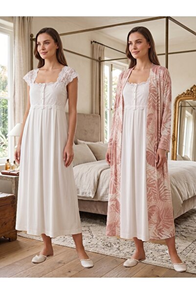 by İGP Maternity Cotton Patterned Dressing Gown Nightgown Set Effortt