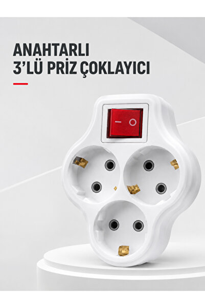UCUZTEKNO Duvar Tipi 3’lü Priz Çoklayıcı Kablosuz Anahtarlı Kompakt Priz Adap...