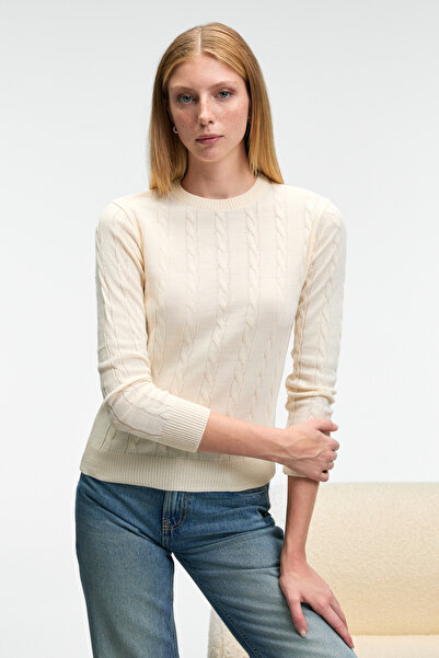 ETHIQUET Querida women's round neck hair braided regular fit knitwear ecru sw...