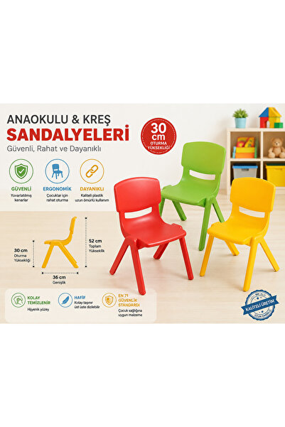 Aruba Plastik Kreş Sandalyeleri 30cm Anaokulu Plastik Sandalye küçük yaş grupları için özel olarak tasarlanmış, -konforlu ve güvenli