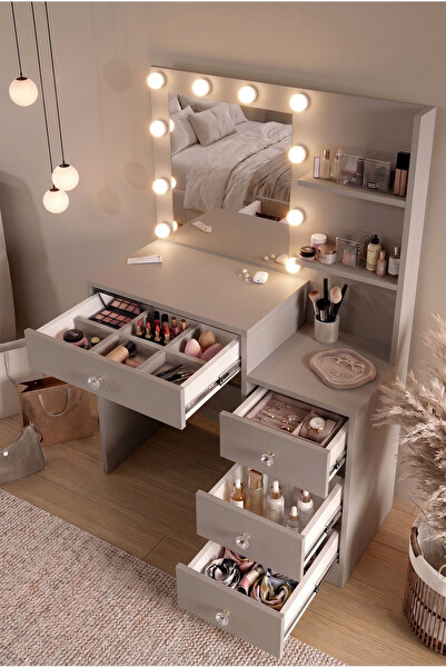 Robin Home Hollywood Makyaj Masası 4 Çekmeceli Düzenleyici Hollywood Led Işık...