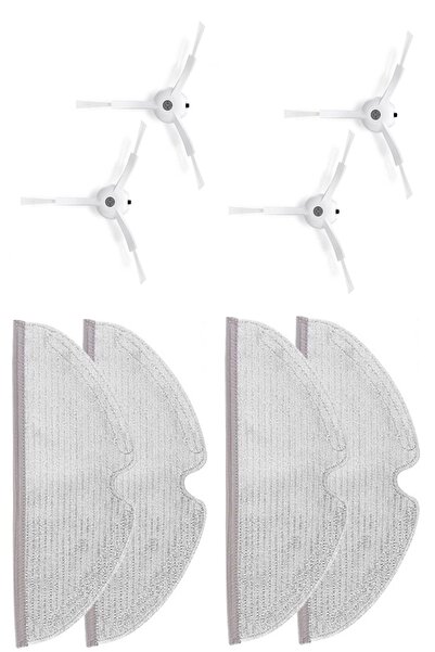 Rovexa 4 White Side Brushes and 4 Mop Fiber Mops Compatible with Roborock Q8 ...