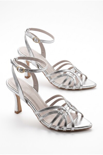 v.s.h velvet Alke Silver Piping Detailed Ankle Strap 9 cm Classic Women's Hee...