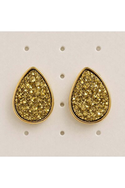 MARE BUTİK Silvery Textured Drop Form Gold Earrings