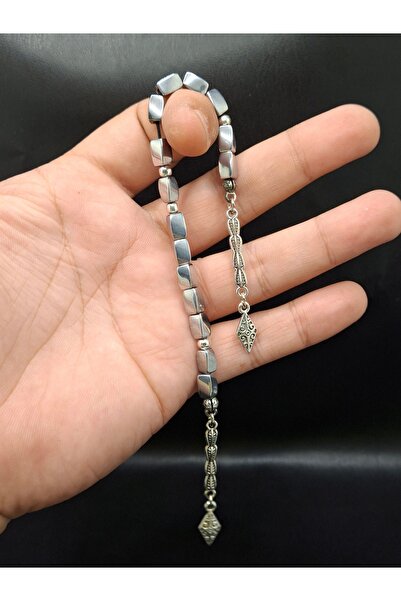 Han Ticarethane Silver Color Natural Hematite Stone 15-Piece Prismatic Model Zaza Prayer Beads
