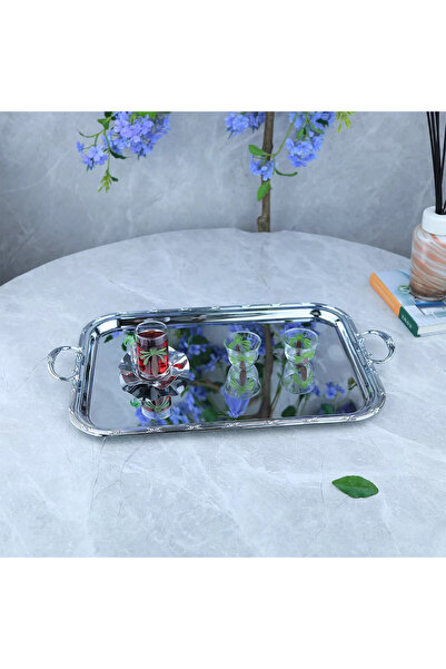 Al Hadaya Mall Stainless Steel Silver Serving Tray with Luxury Design - Shiny...