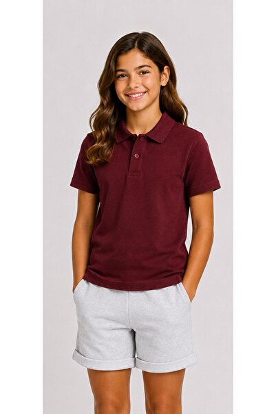 BAGİSTA BUTİK Unisex Cotton Plain Woven Short Sleeve Polo Collar School T-Shirt