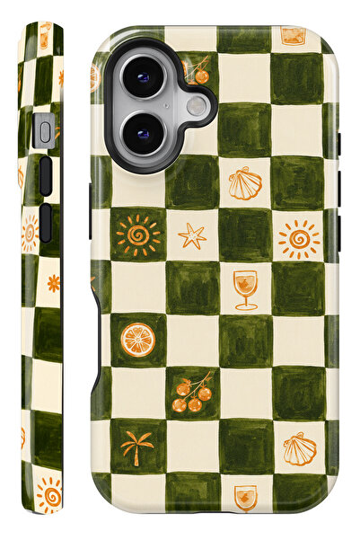 WANNA PROTECT (MAGSAFE) İPhone 17 Olive Checker Çift Katmanlı Parlak PROTECT ...