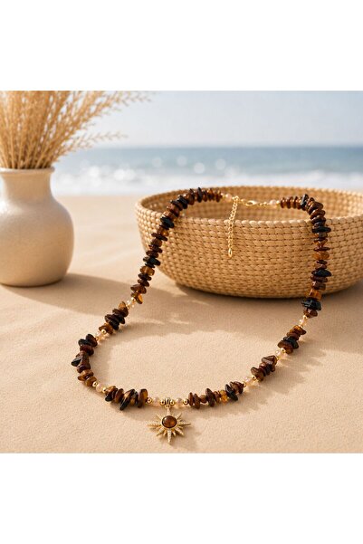 BIJUTERI Kly-1066 Tiger's Eye Natural Stone Zircon Stone Pole Star Necklace |...