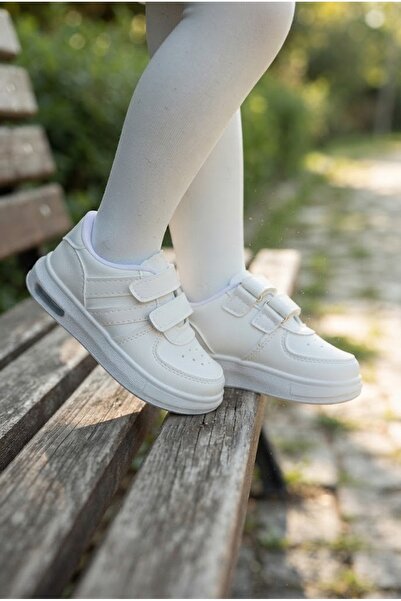Moda Devrin Beyaz Çocuk Cırt Cırtlı Işıklı Casual Günlük Spor Ayakkabı